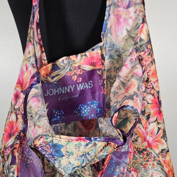Johnny Was Floral Nylon Packable Foldable Tote Bag Travel Shopping Reusable Bag - Picture 5 of 9